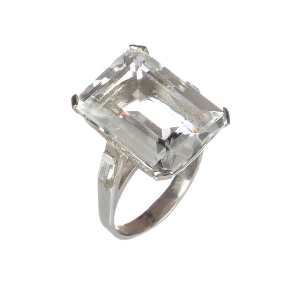 Massive Sterling Emerald Cut Rock Crystal Cocktail Ring | eBay Massive Sterling Silver Emerald Cut Rock Crystal Q